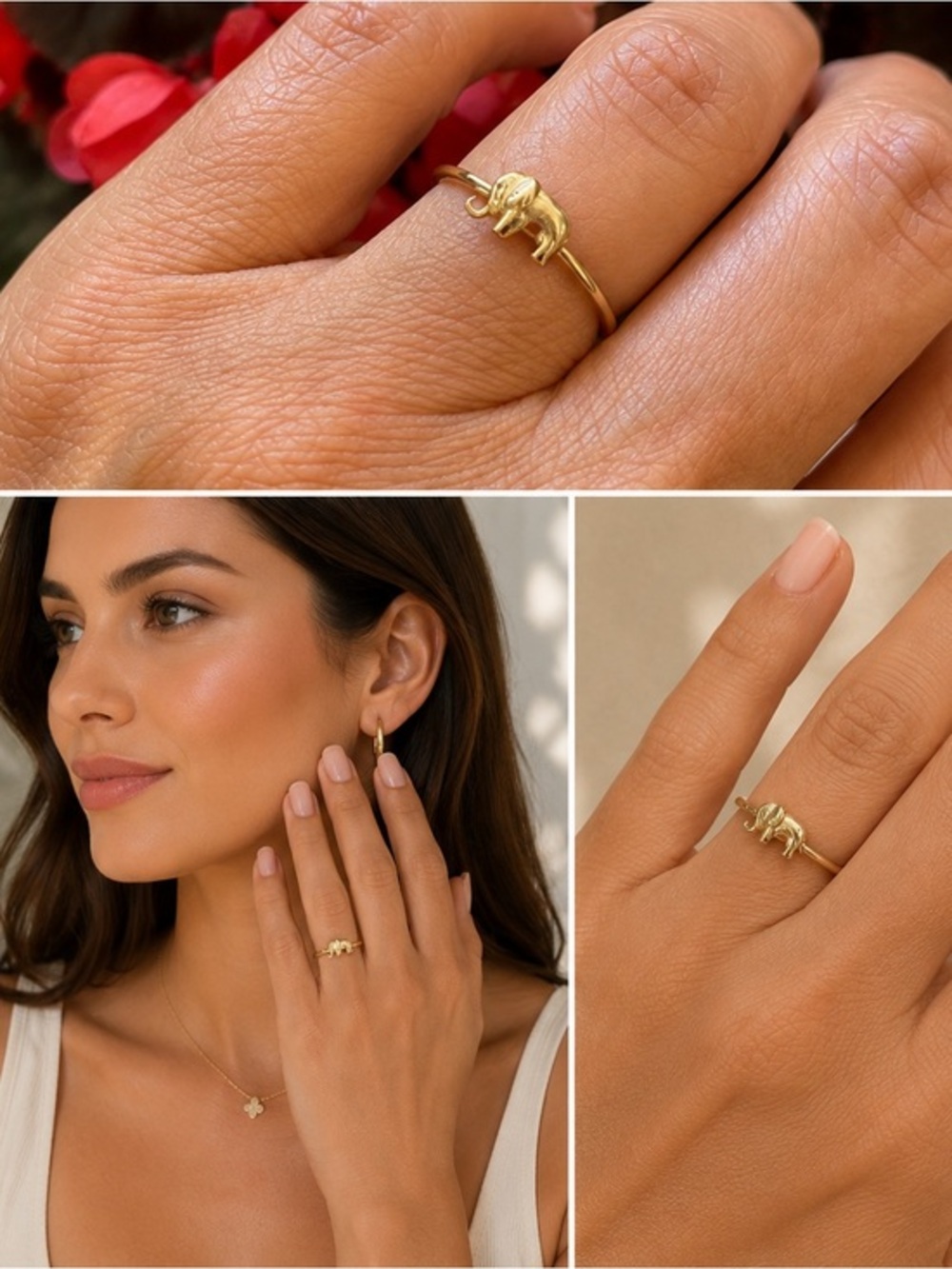 New Dainty Solid real 14K Gold elephant Ring size 3 4 5 6 7 8 9 10